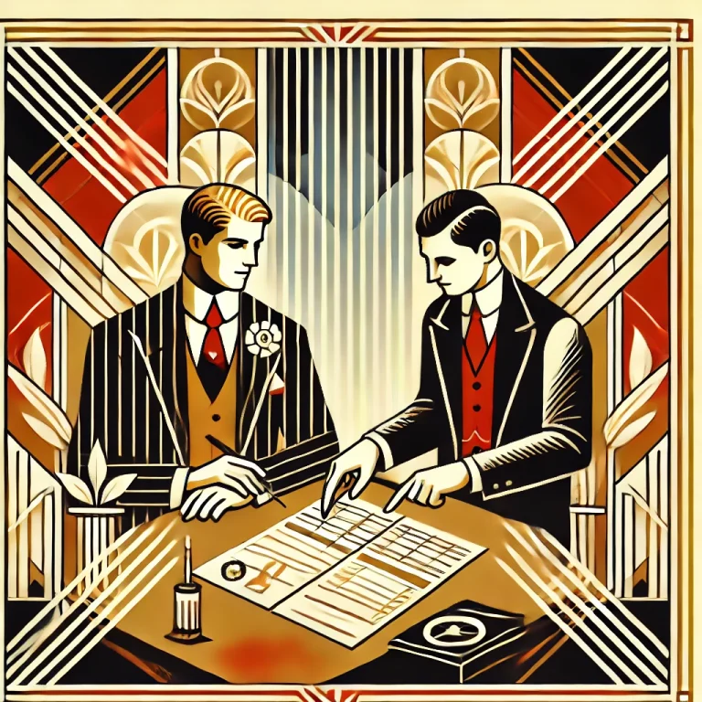 art deco style image of a businessman being audited.