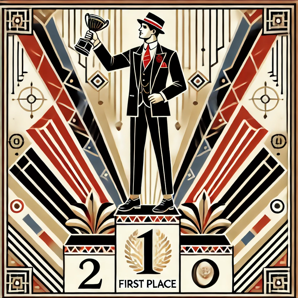 art deco style image of a businessman winning first place