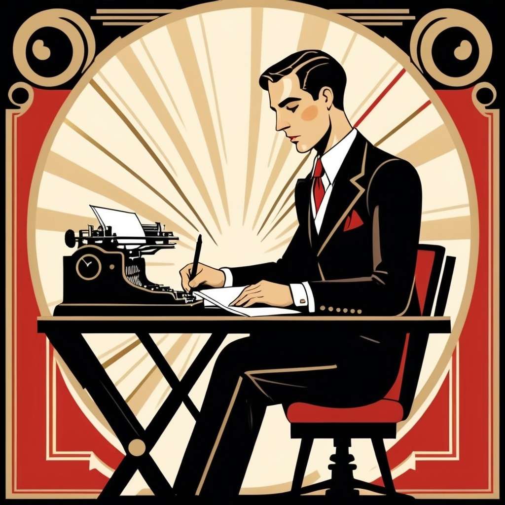 Art Deco Image of a man typing