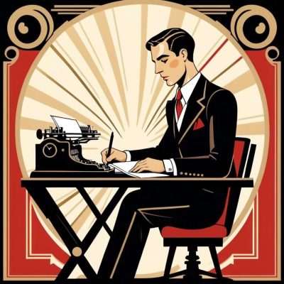 art deco image of a man typing